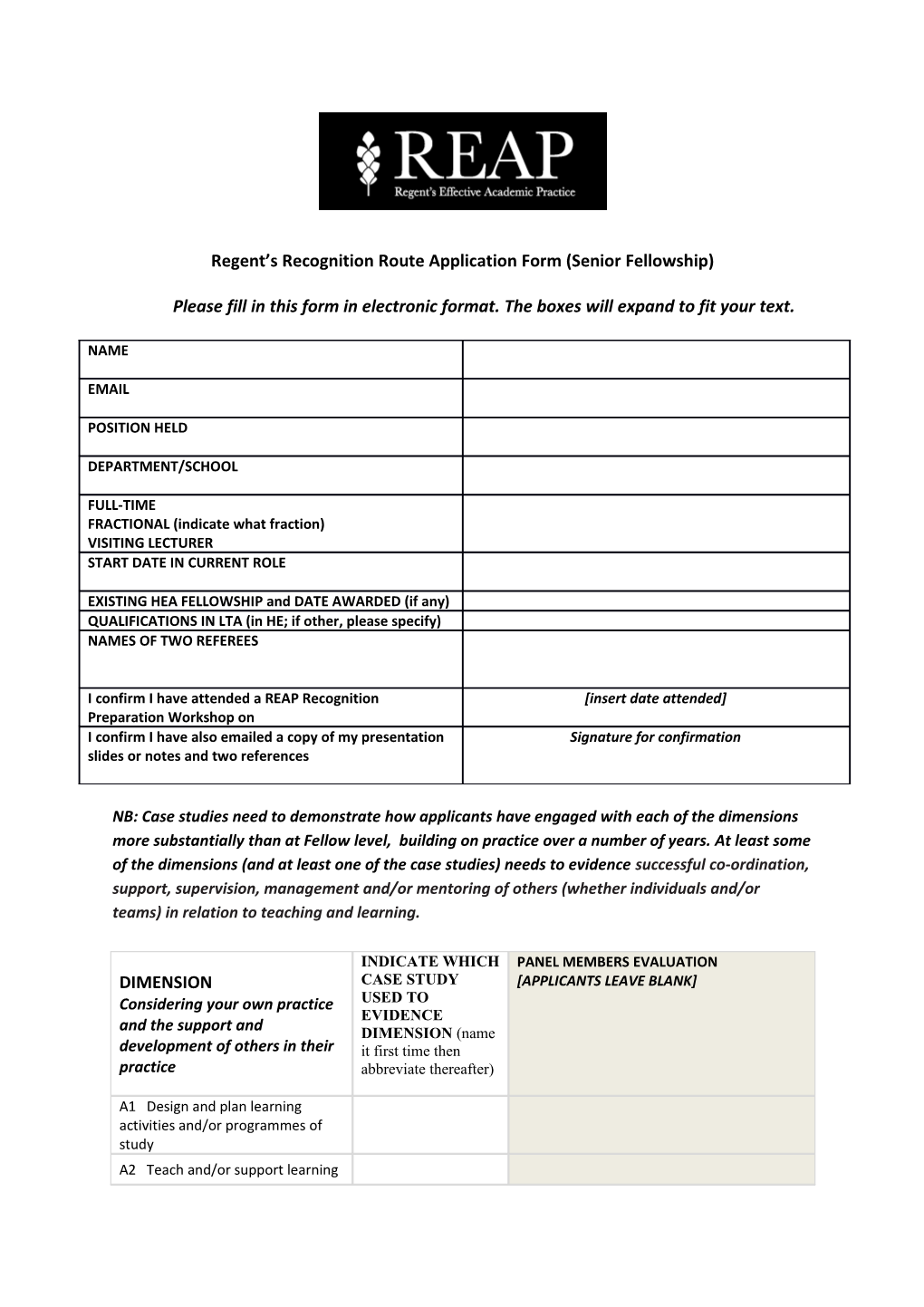 Regent S Recognition Route Application Form (Senior Fellowship)