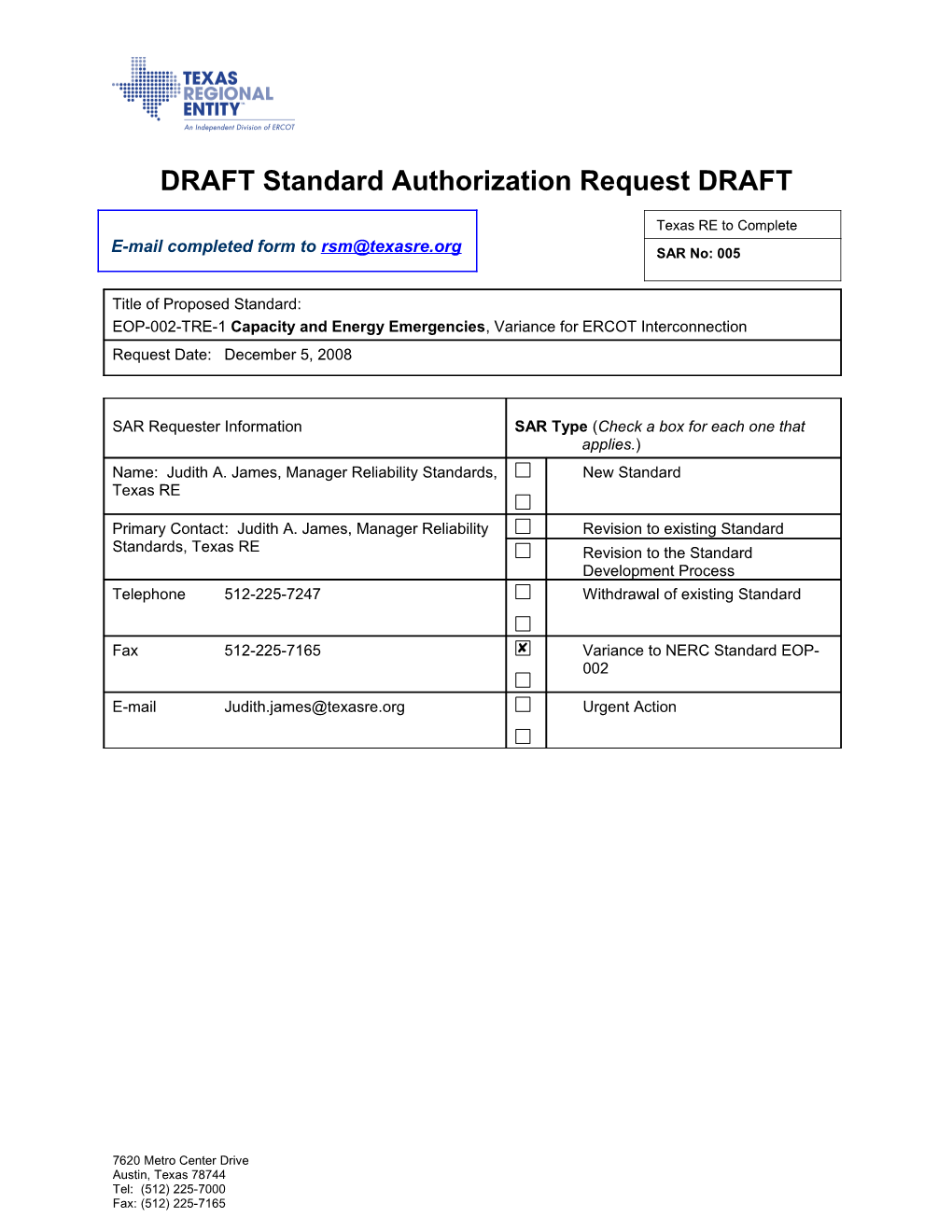 EOP-002-TRE-1 Capacity and Energy Emergencies, Variance for ERCOT Interconnection