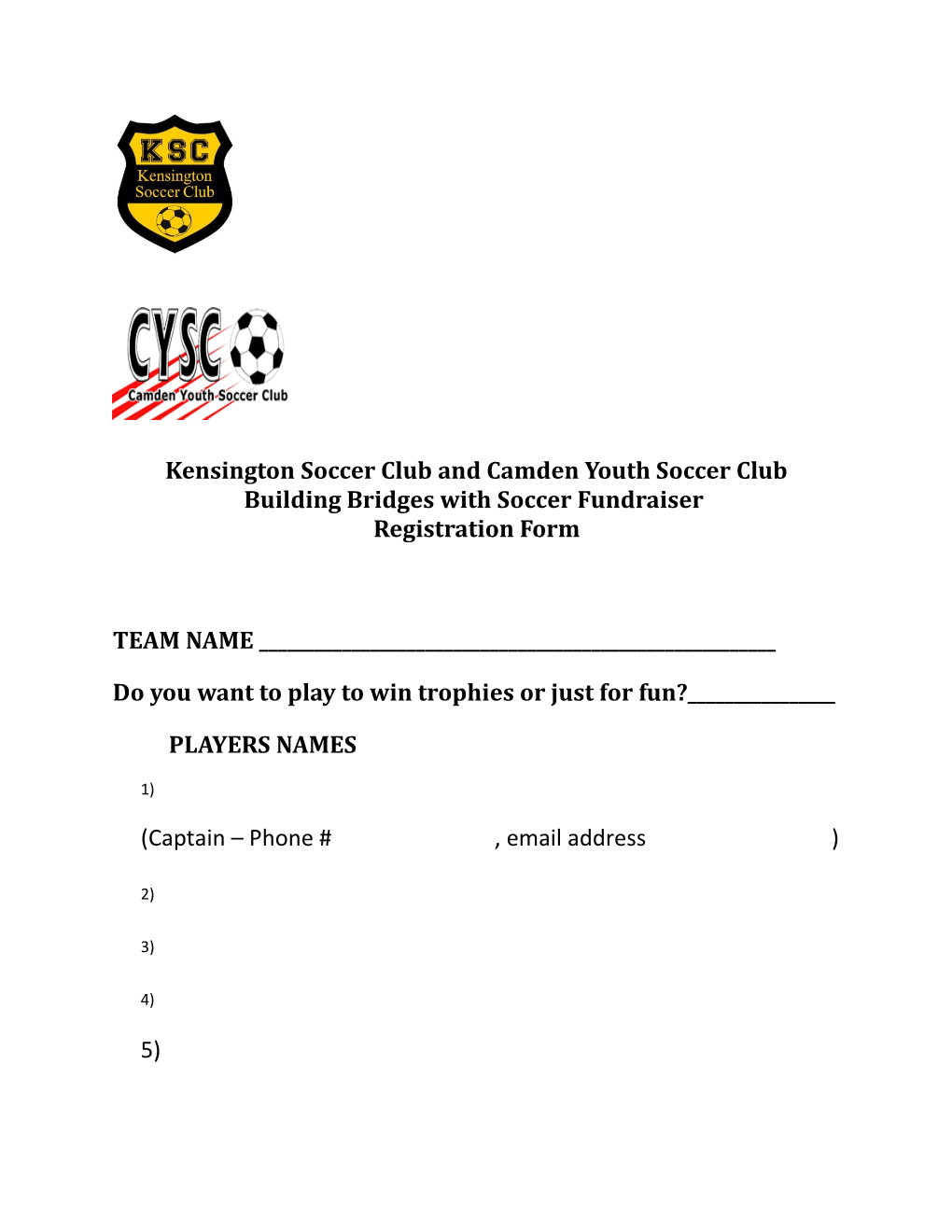 Kensington Soccer Club and Camden Youth Soccer Club