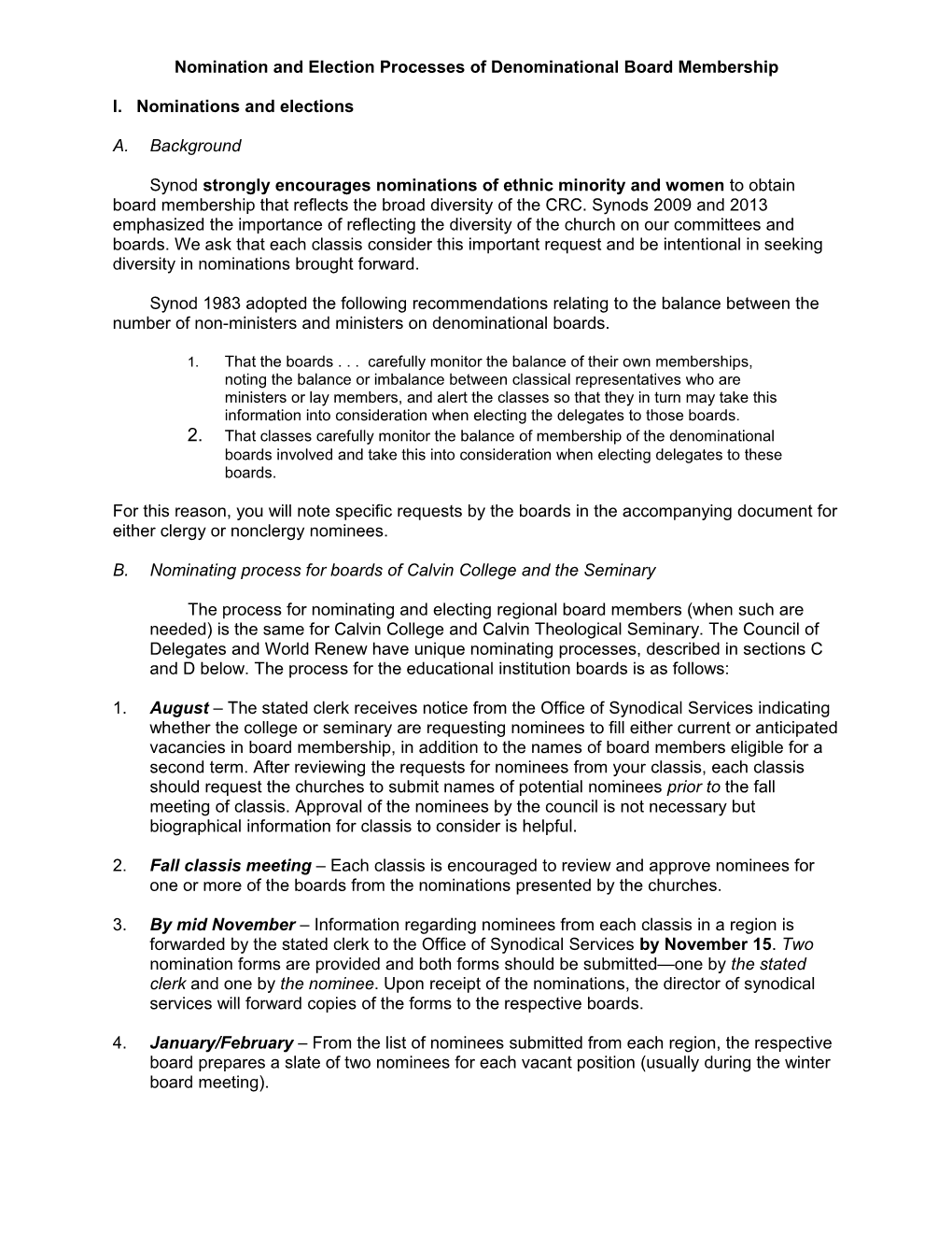 Nomination and Election Processes of Denominational Board Membership