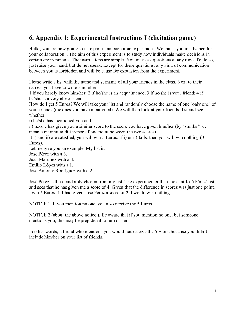 6. Appendix 1: Experimental Instructions I (Elicitation Game)