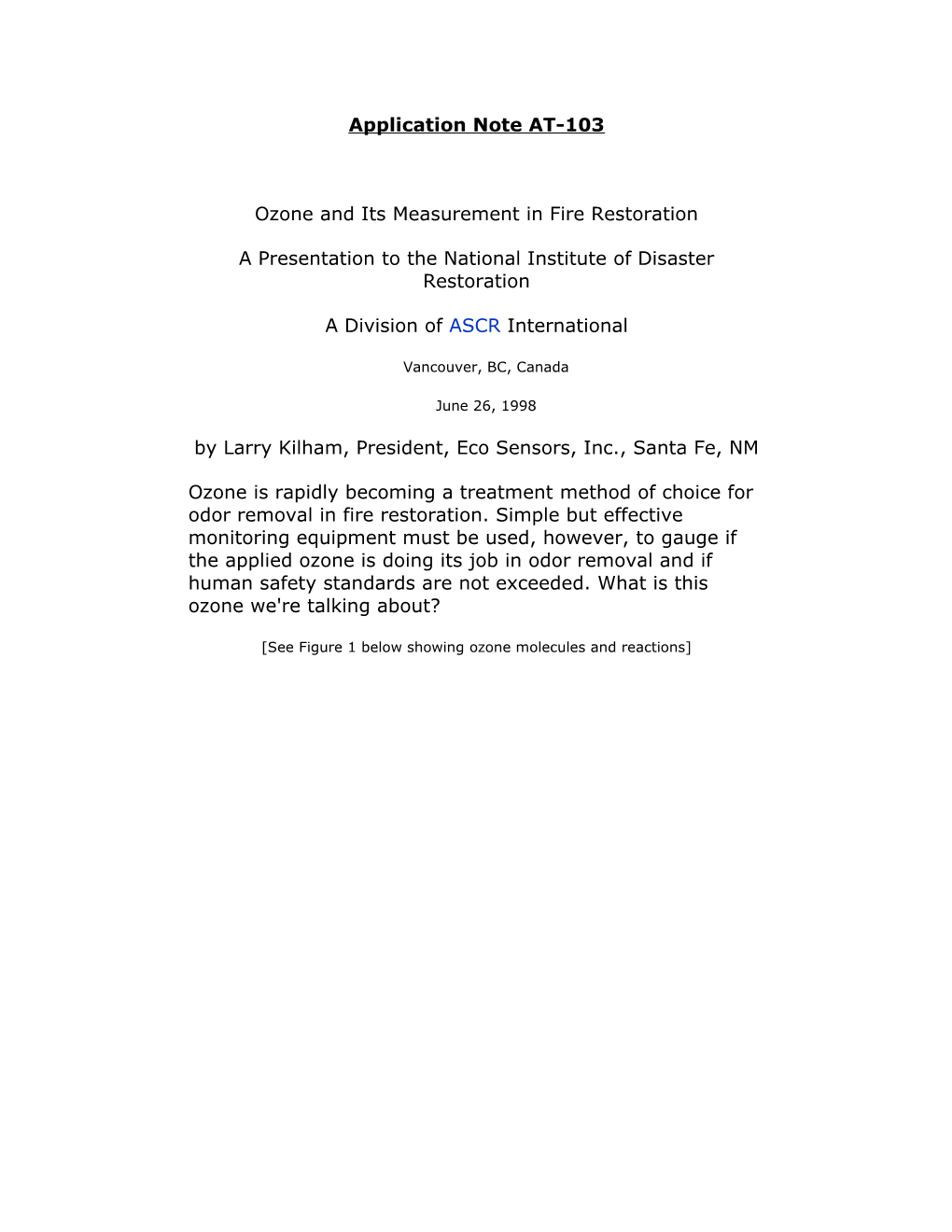 Ozone and Its Measurement in Fire Restoration