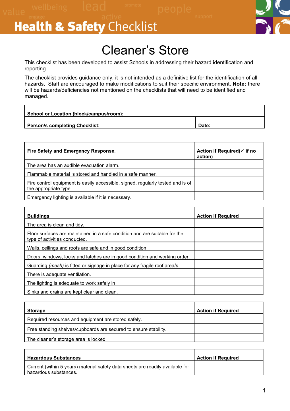 Safety Inspection Checklist - Cleaner's Store