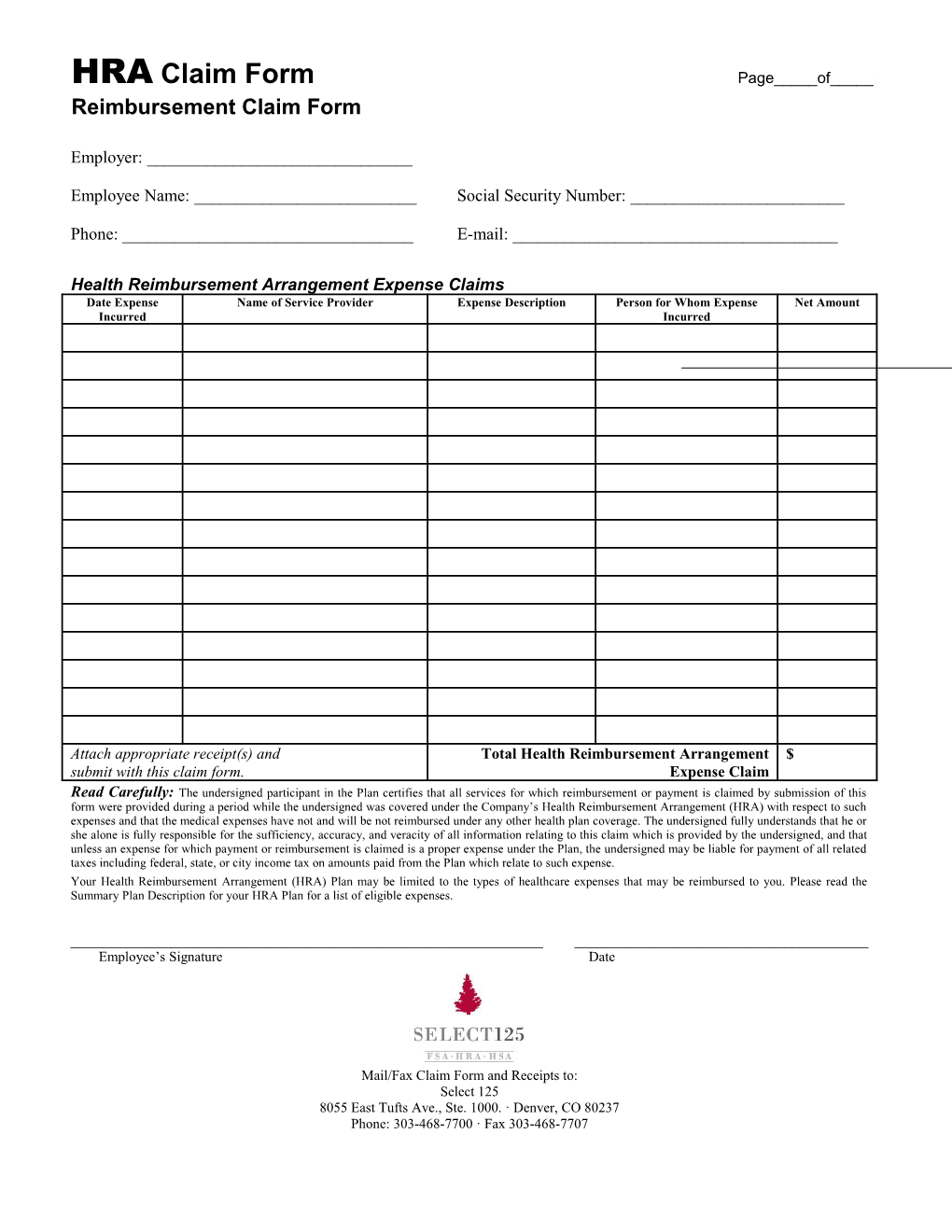 HRA Claim Form