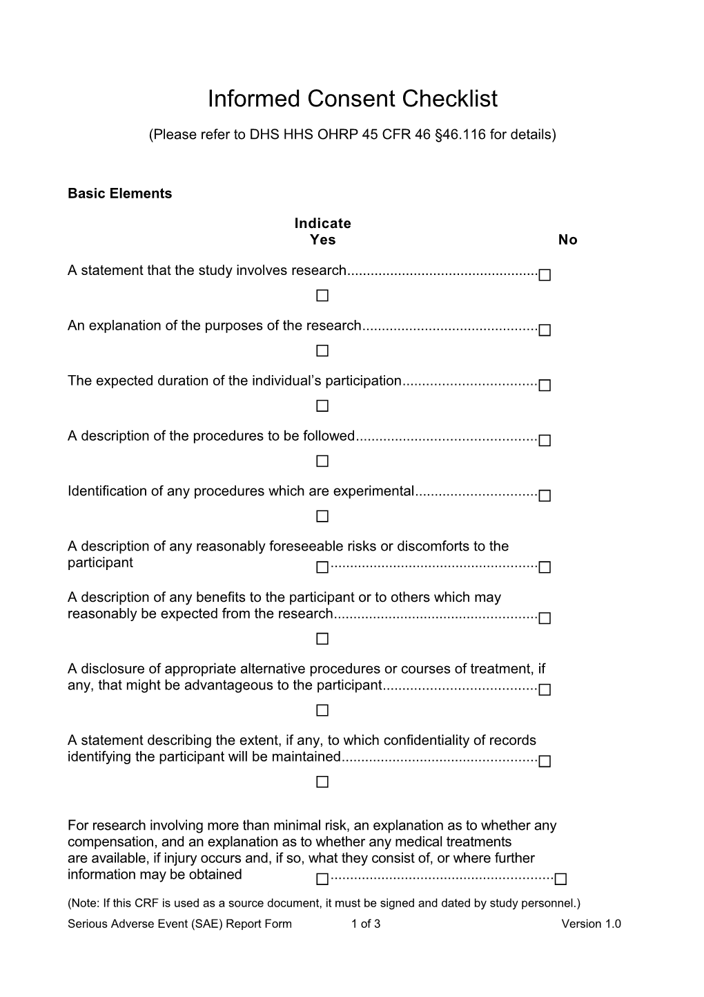 Informed Consent Checklist