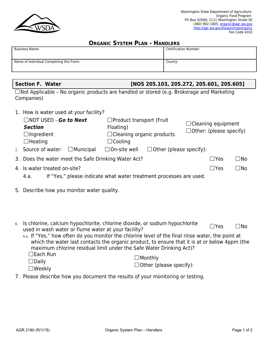 Organic System Plan - Handlers