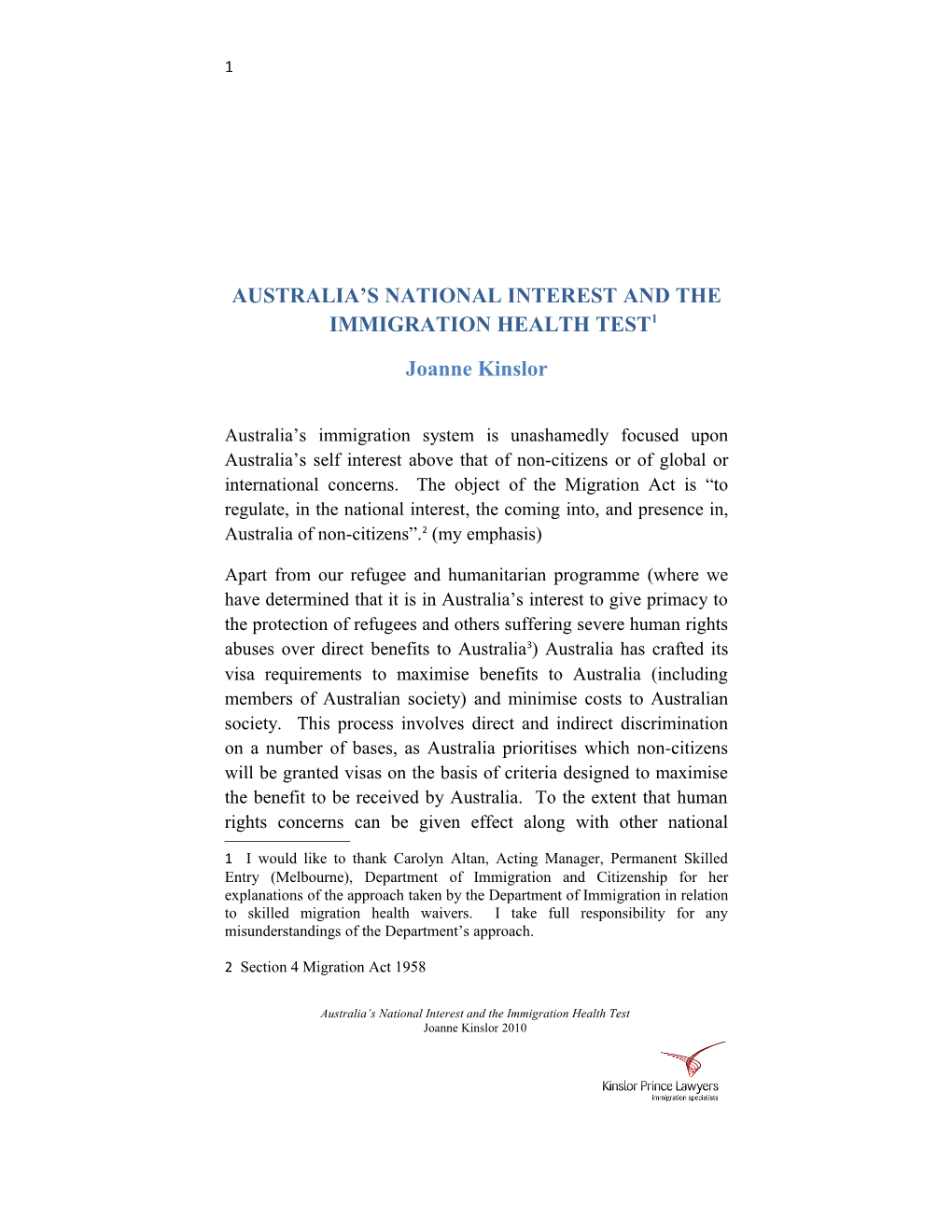 Australia S National Interest and the Immigration Health Test 1