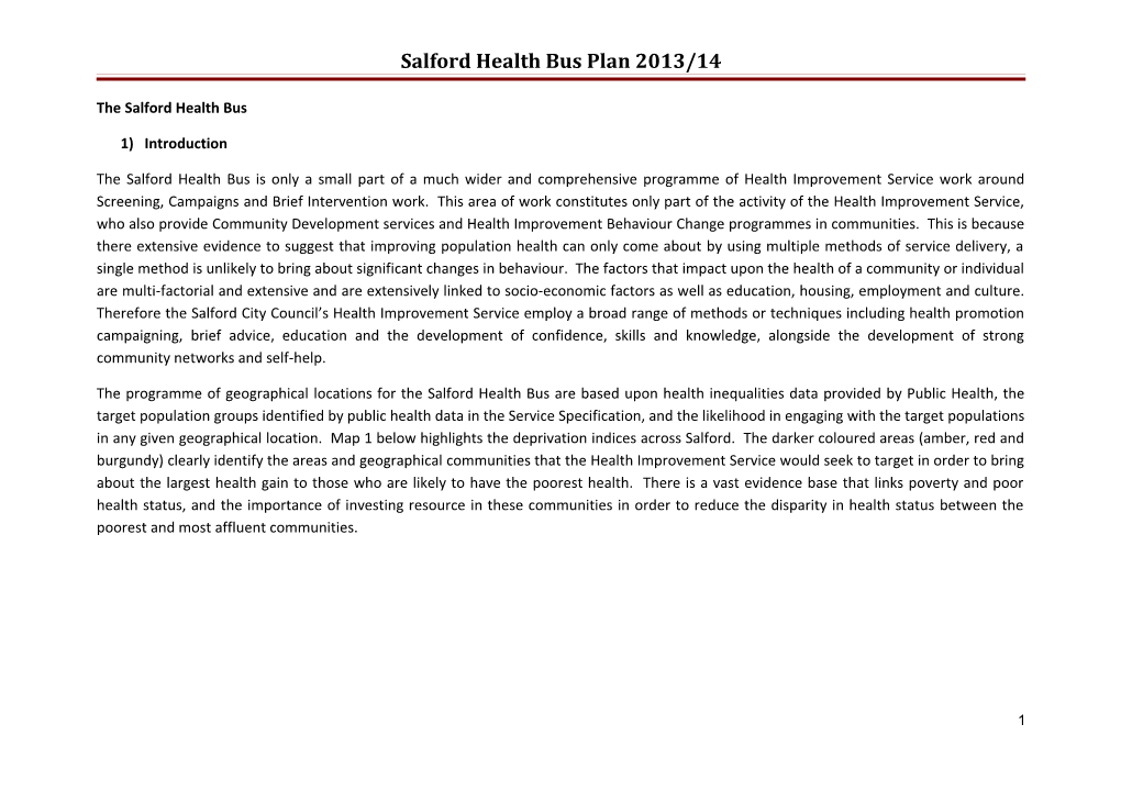 Salford Health Bus Plan 2013/14