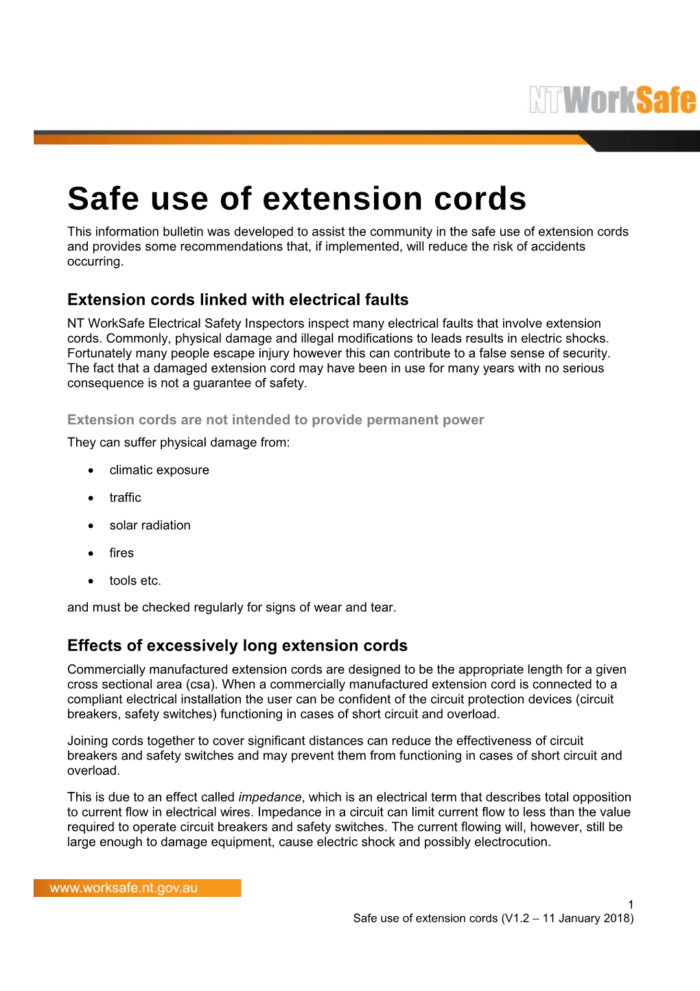 Safe Use of Extension Cords