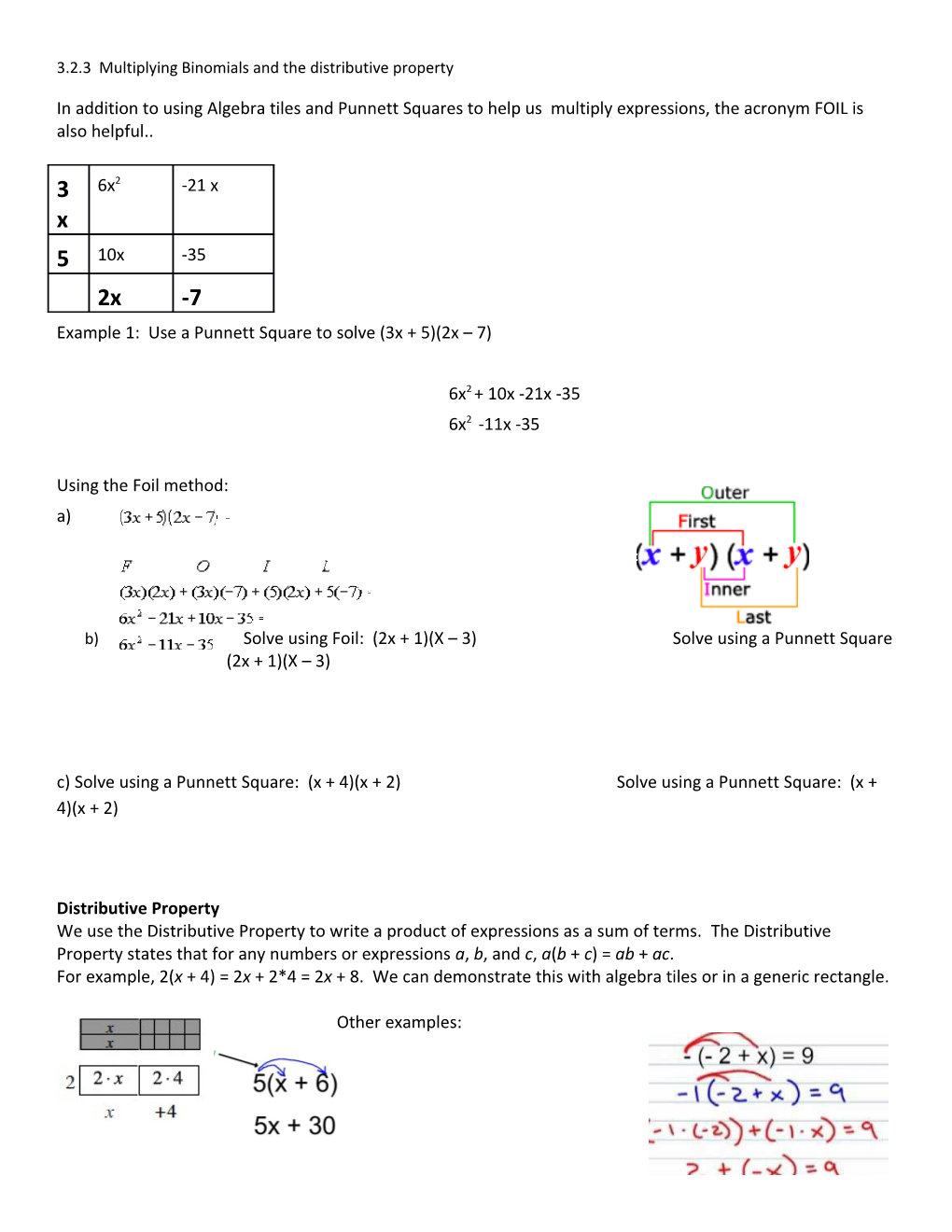 3.2.3 Multiplying Binomials and the Distributive Property