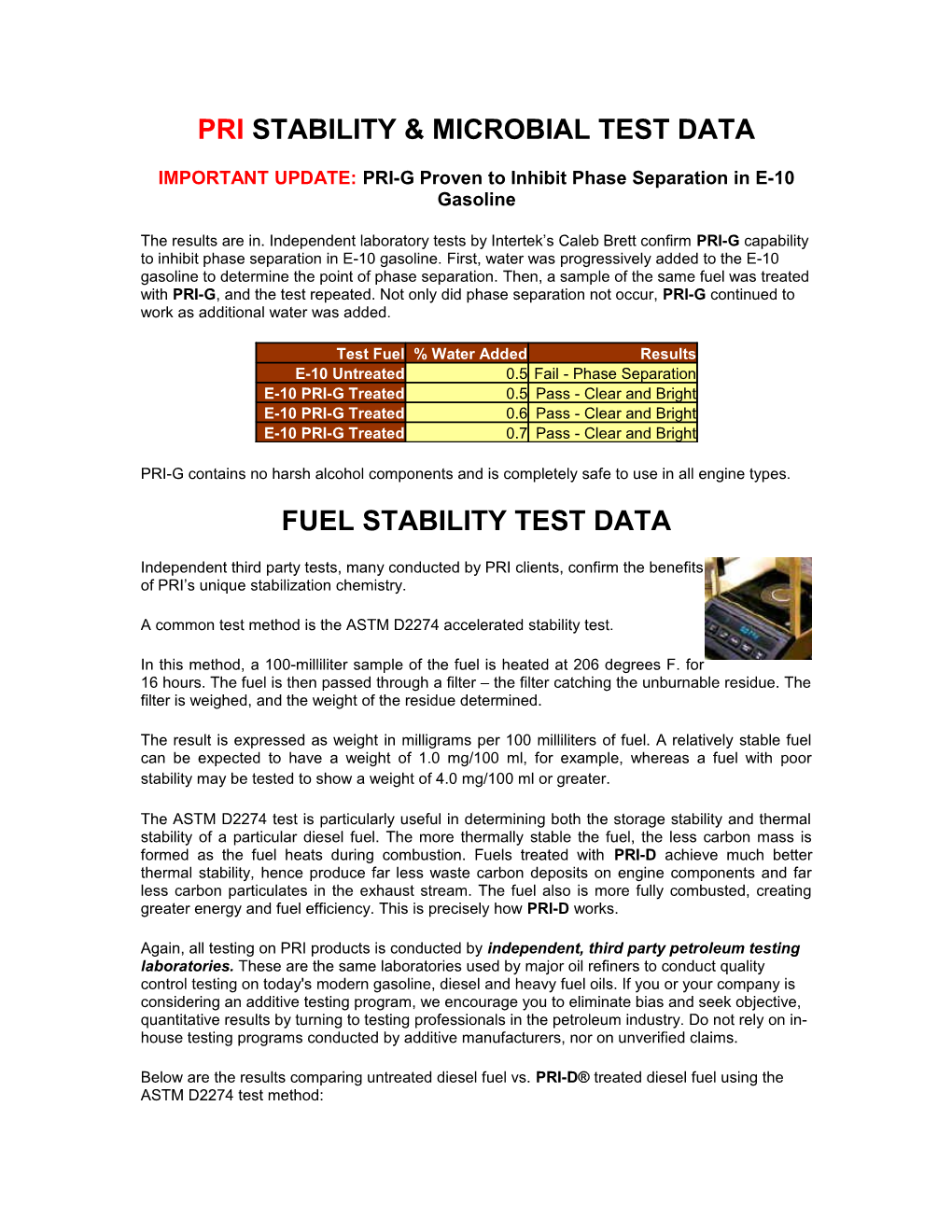 Pri Stability & Microbial Test Data