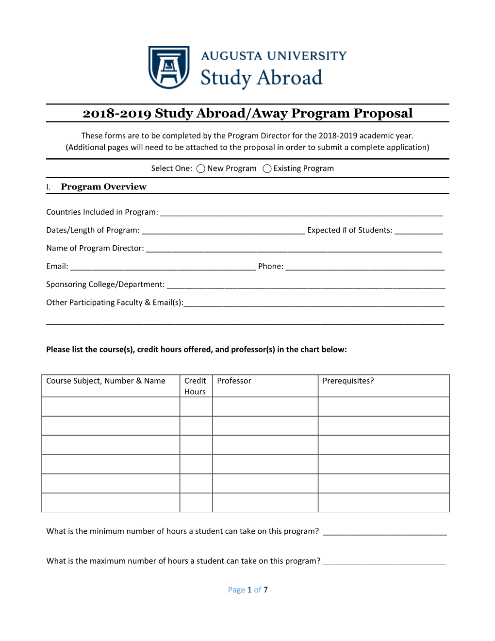 2018-2019Study Abroad/Away Program Proposal