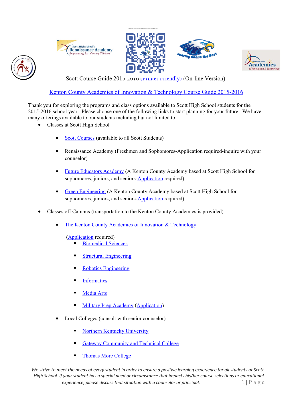 Scott Course Guide 2015-2016 (Printer Friendly) (On-Line Version)