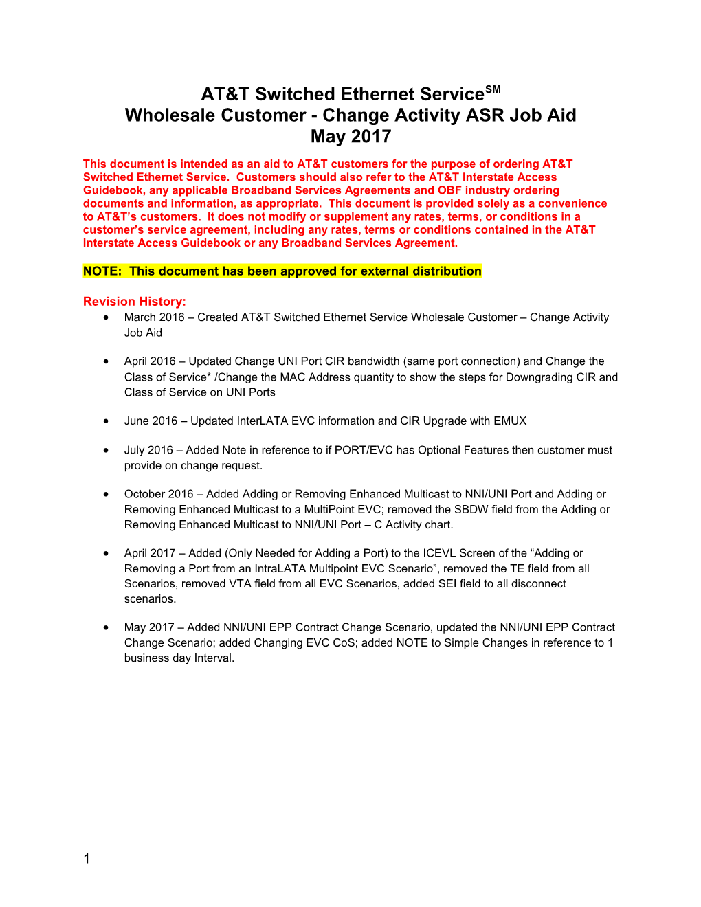 Wholesale Customer - Change Activity ASR Job Aid