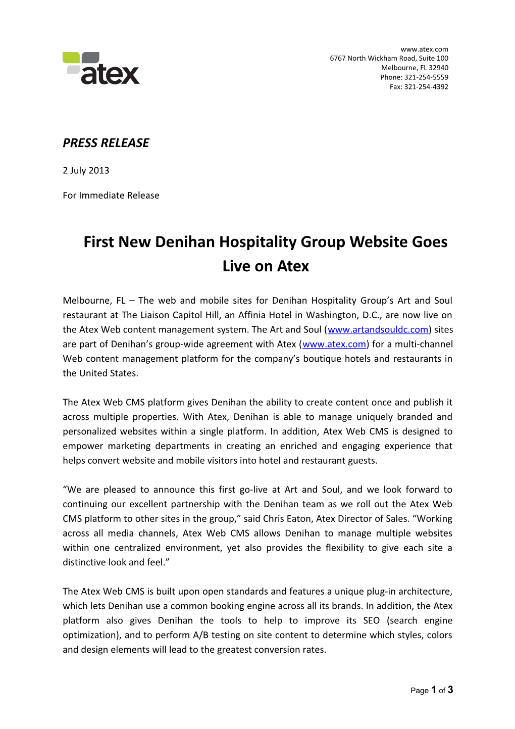 First New Denihan Hospitality Group Website Goes Live on Atex