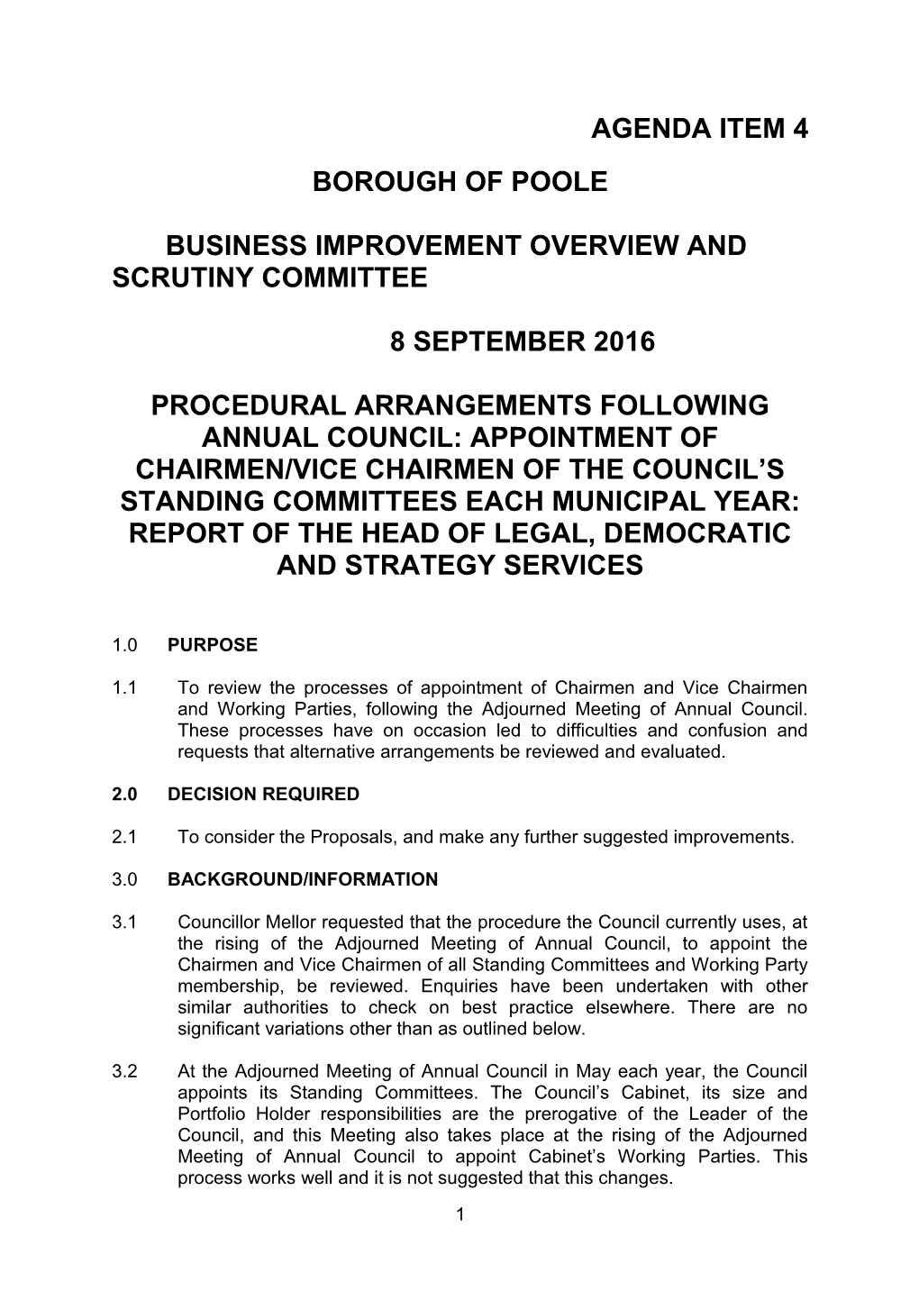 Business Improvement Overview and Scrutiny Committee