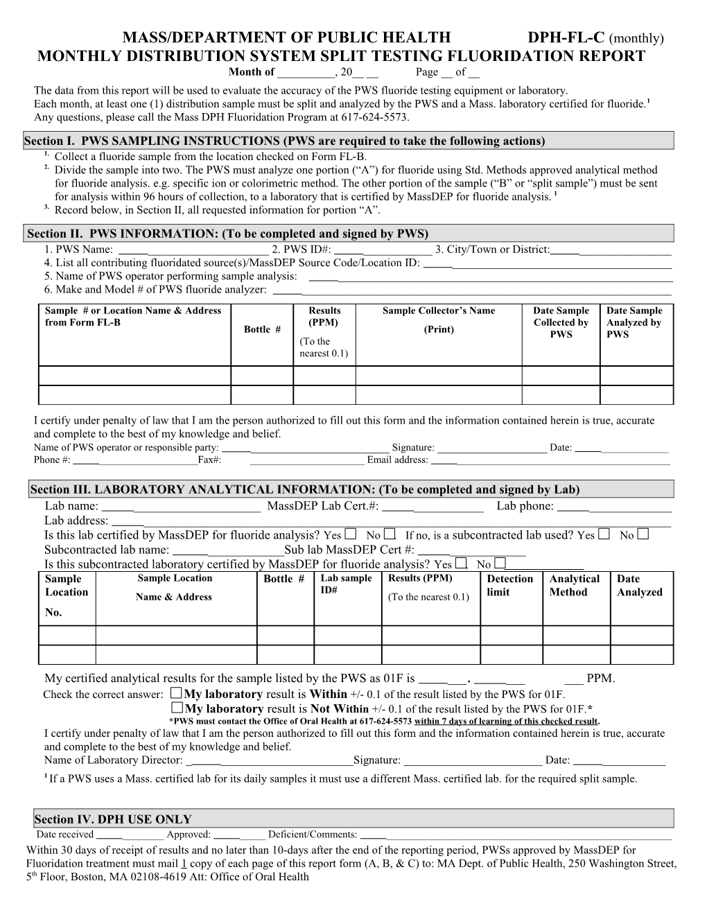 Monthly Fluoride Lab Report