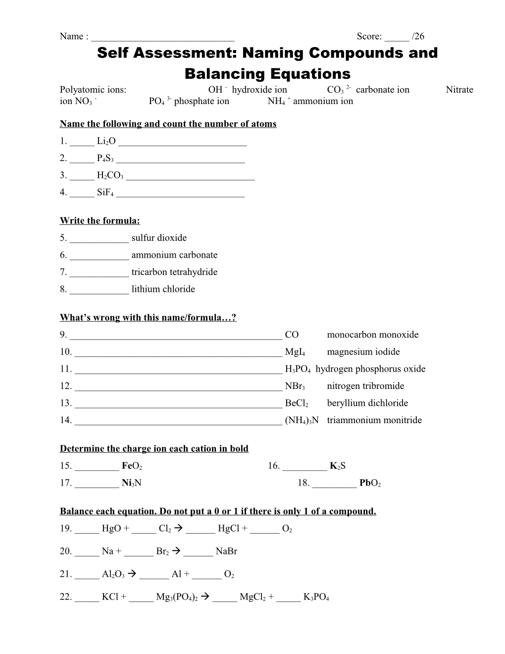 Monday Popquiz on Naming Compounds