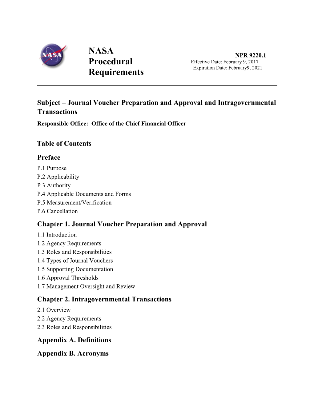 Subject Journal Voucher Preparation and Approval and Intragovernmental Transactions