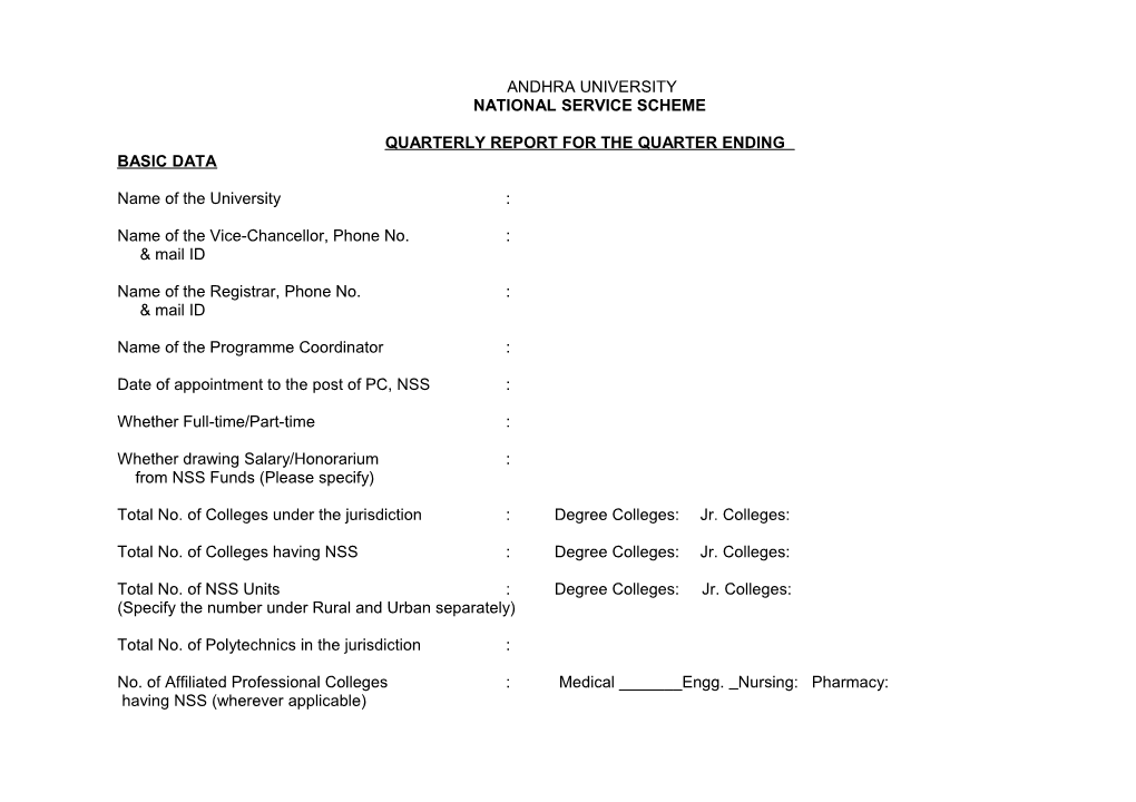 Quarterly Report for the Quarter Ending