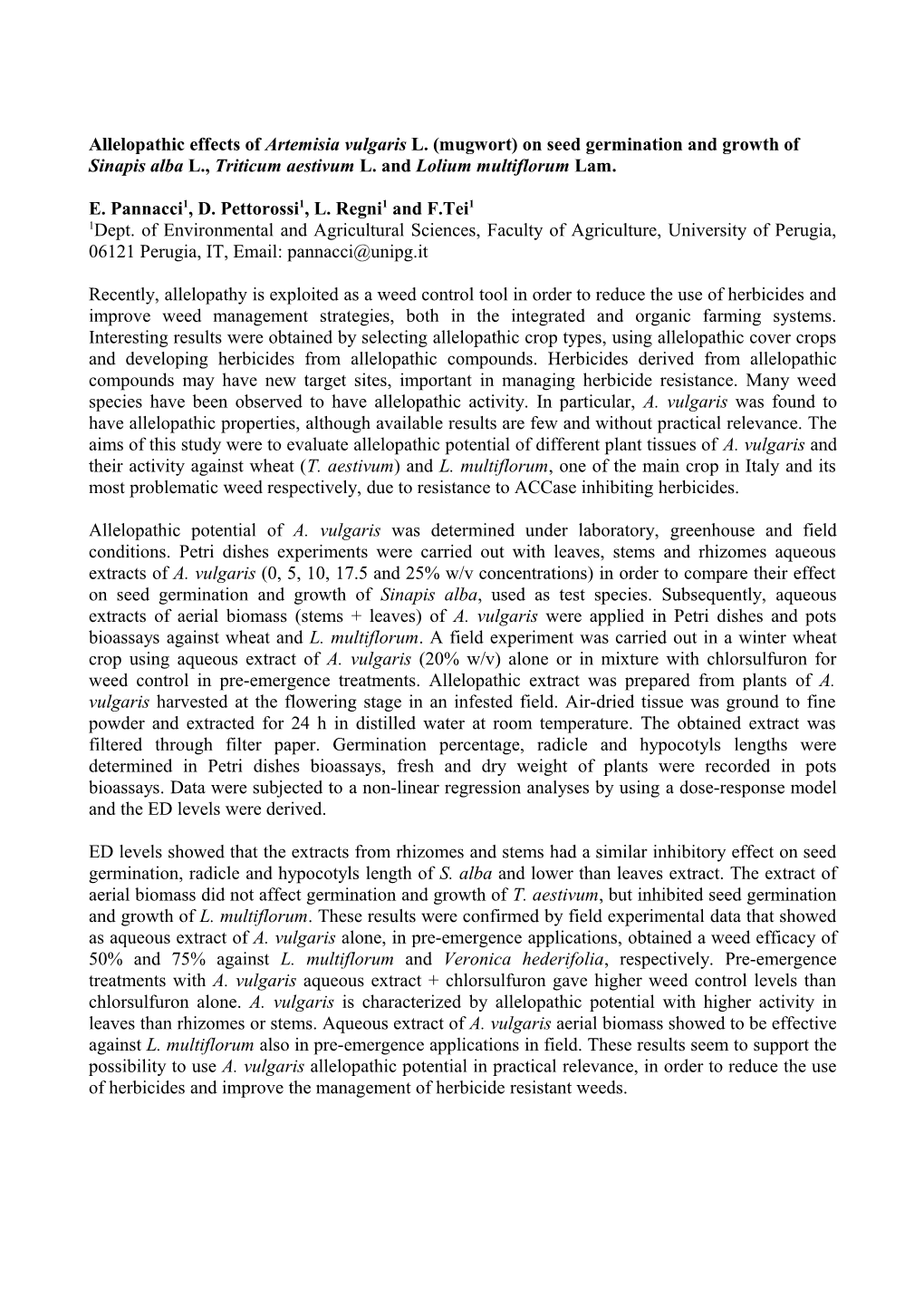 Allelopathic Effects of Sunflower (Helianthus Annuus L