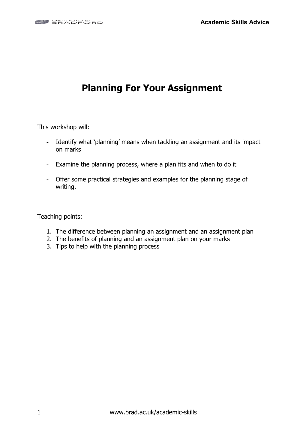 Planning for Your Assignment