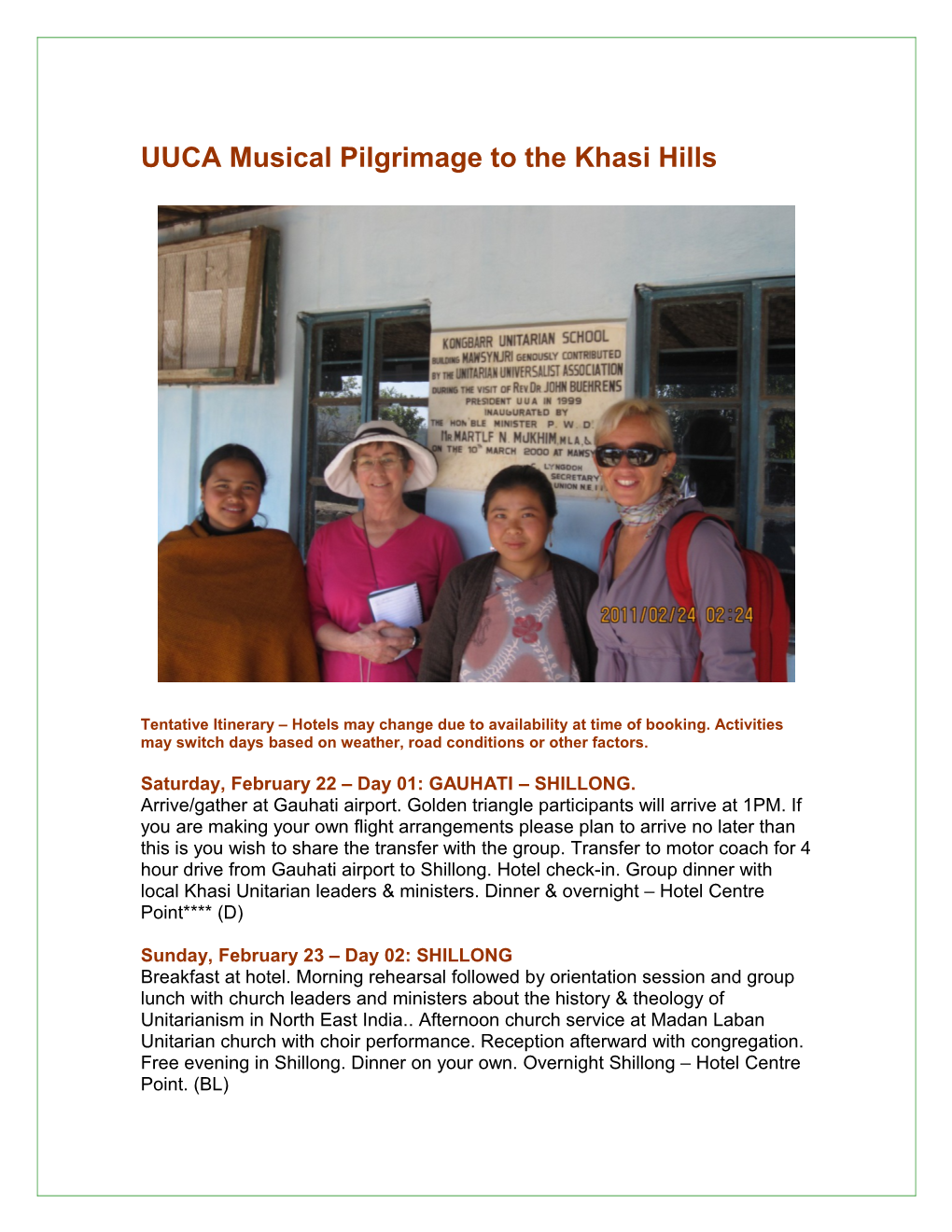 UUCA Musical Pilgrimage to the Khasi Hills
