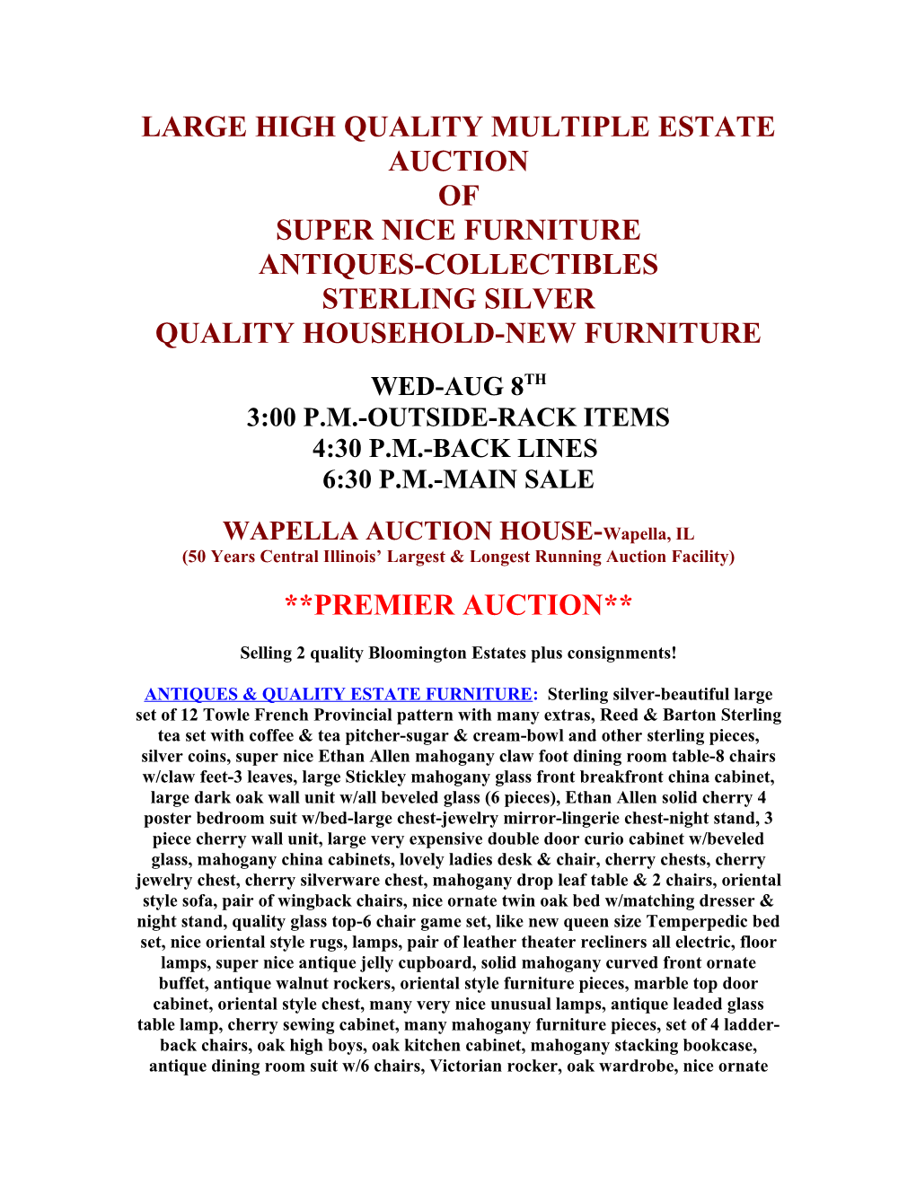Large High Quality Multiple Estate Auction
