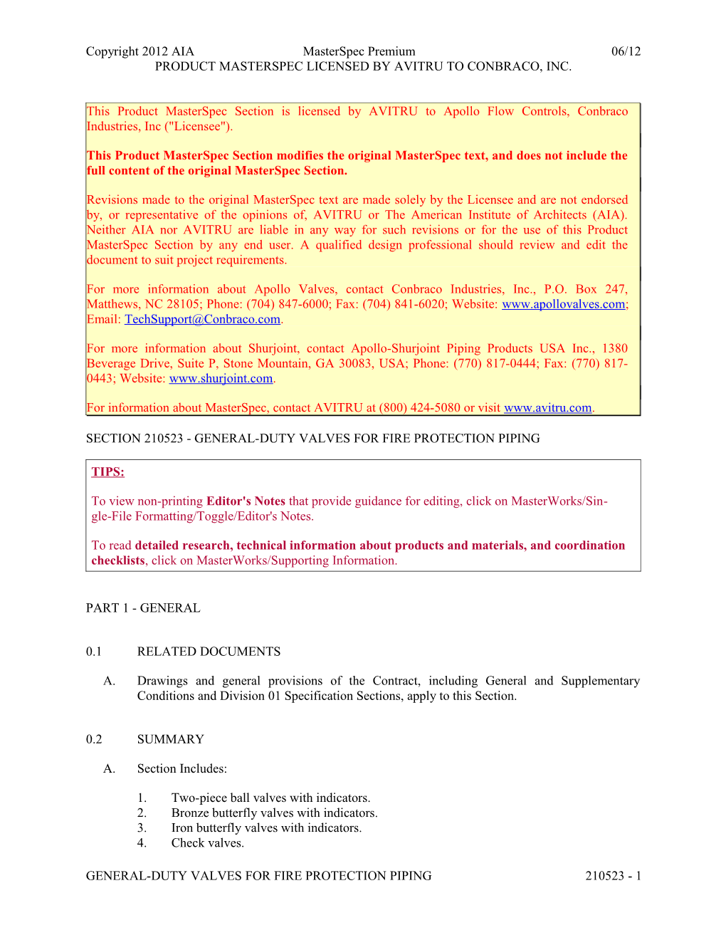 Section 210523 - General-Duty Valves for Fire Protection Piping