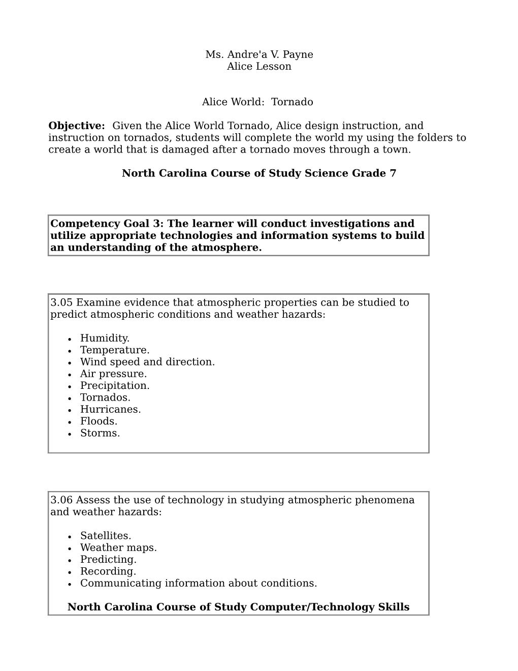 North Carolina Course of Study Science Grade 7