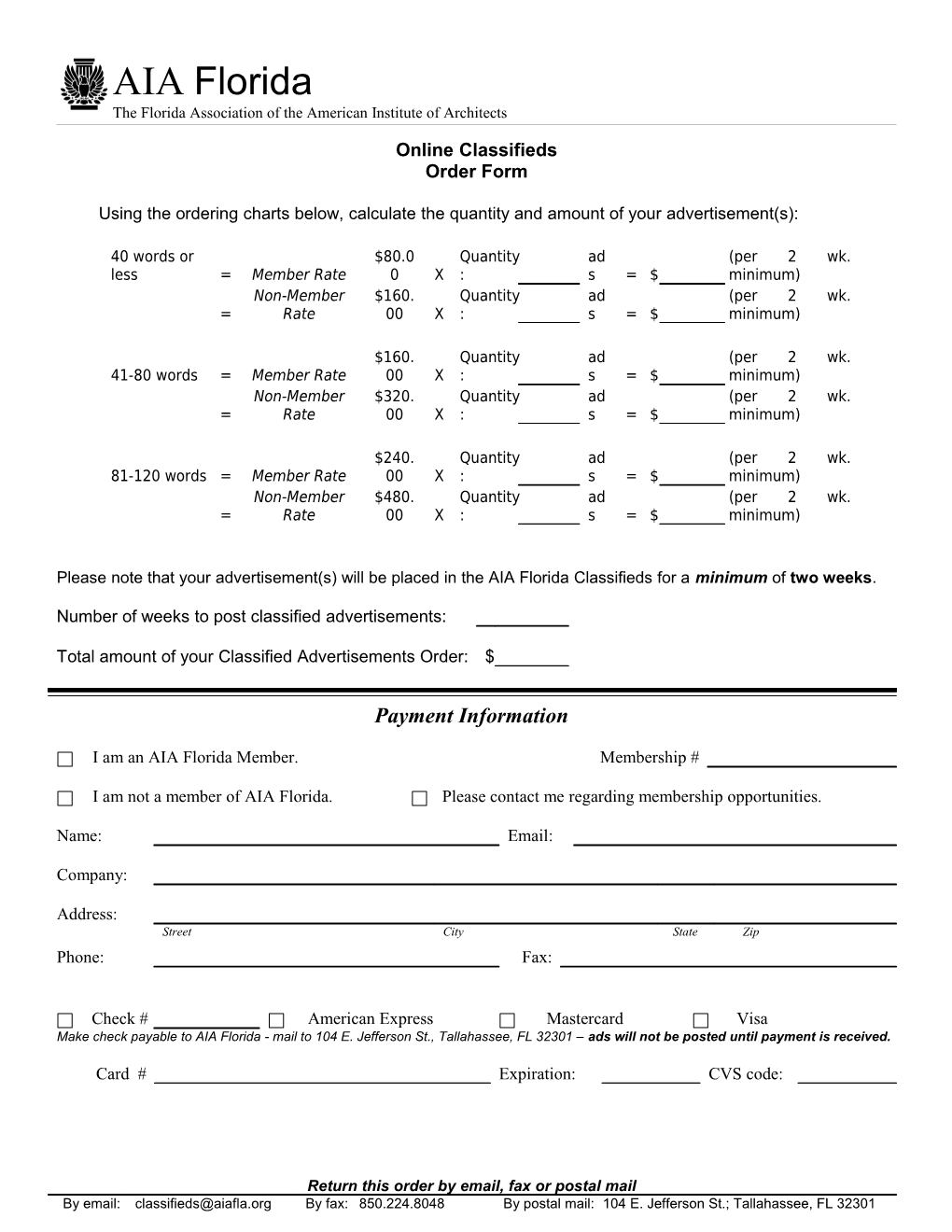 Classifieds Order Form