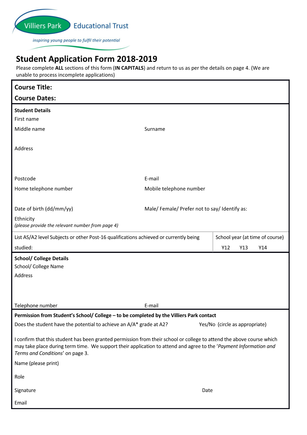 Student Booking Form