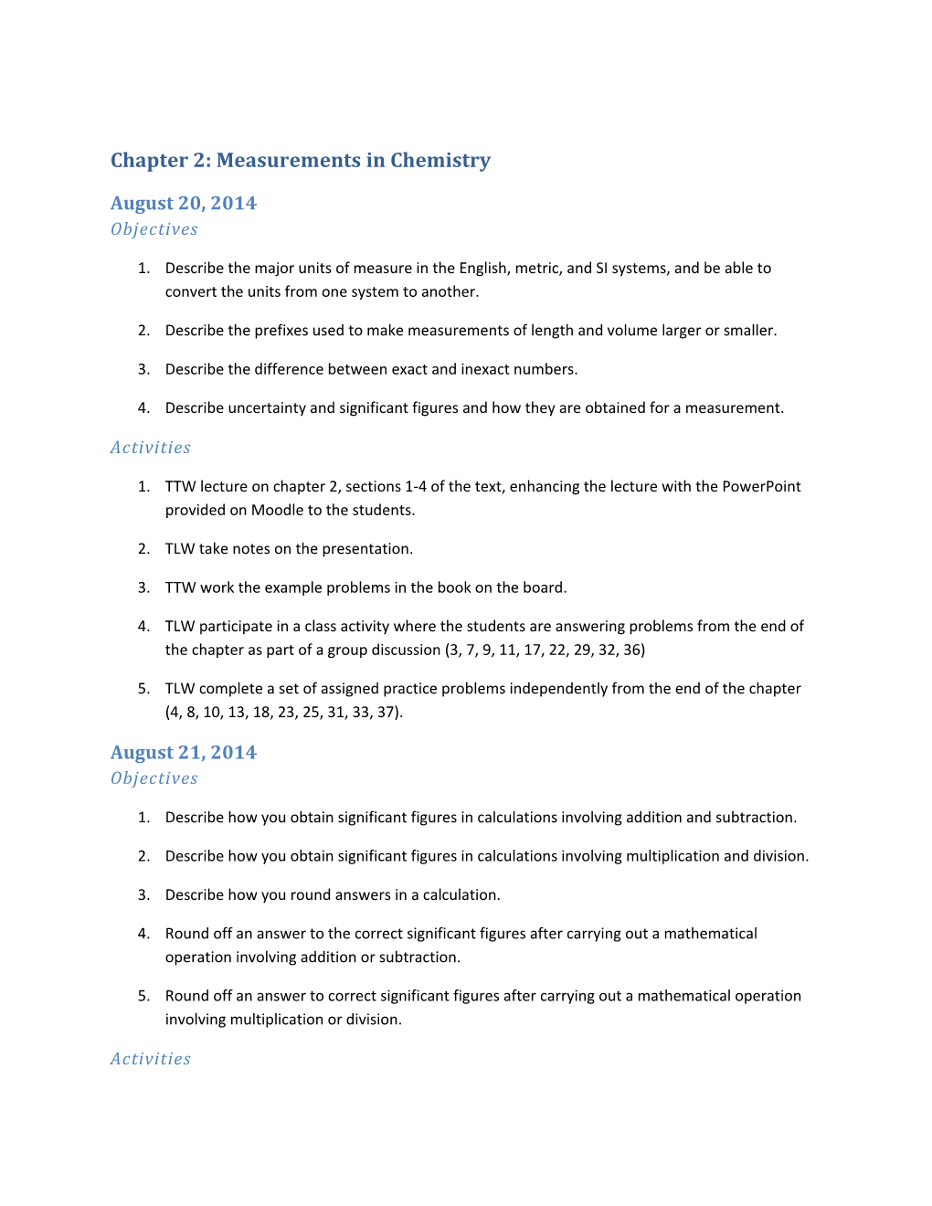 Chapter 2: Measurements in Chemistry