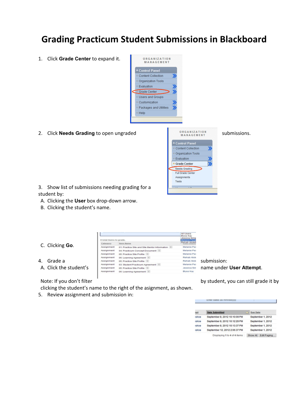 Grading Practicum Student Submissions in Blackboard