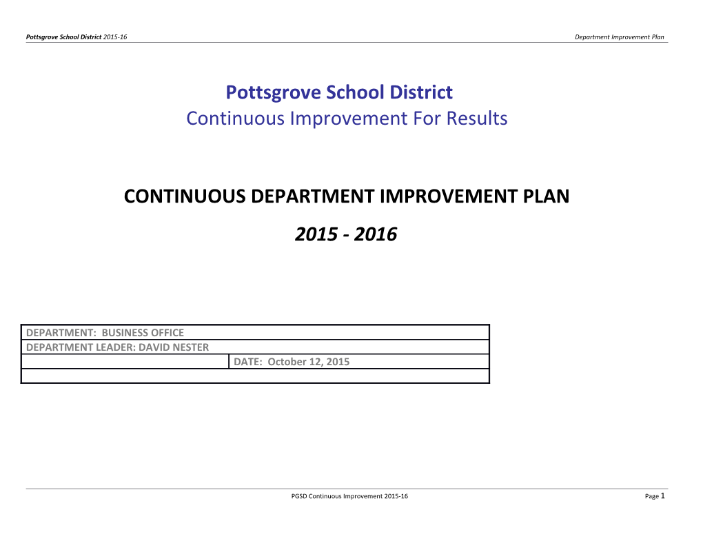 Pottsgrove School District 2015-16 Department Improvement Plan