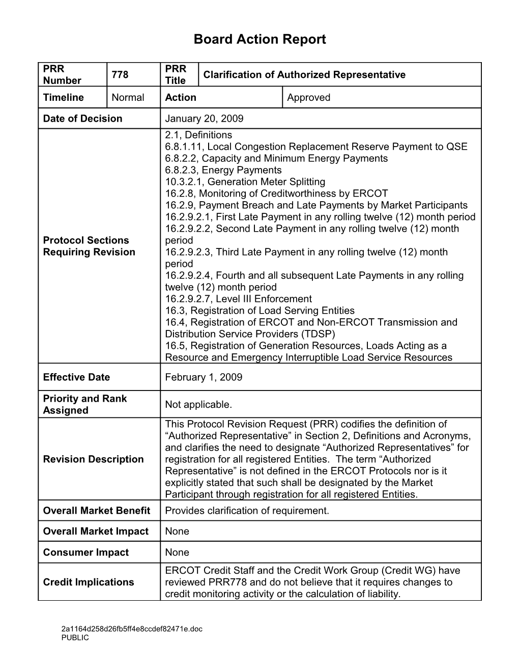 Board Action Report