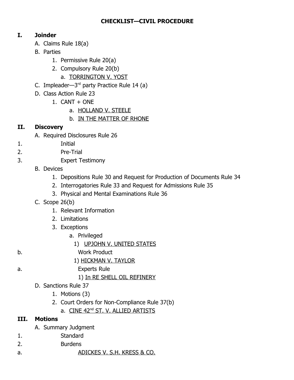 Checklist Civil Procedure