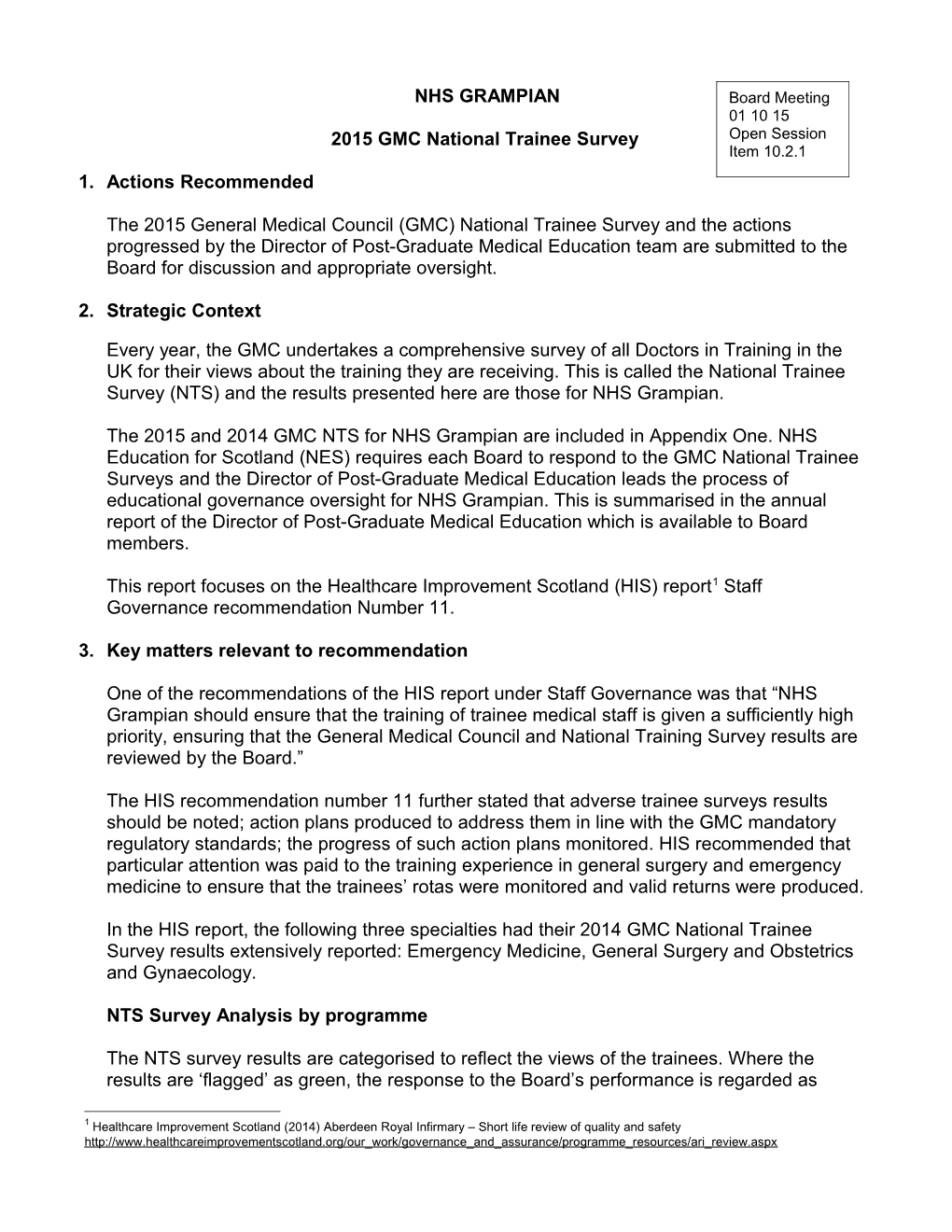 Item 10.2.1 2015 General Medical Council National Trainee Survey