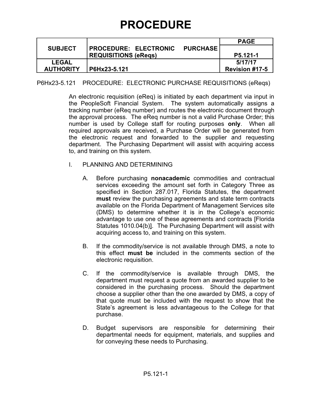 P6hx23-5.121PROCEDURE: ELECTRONIC PURCHASE REQUISITIONS (Ereqs)