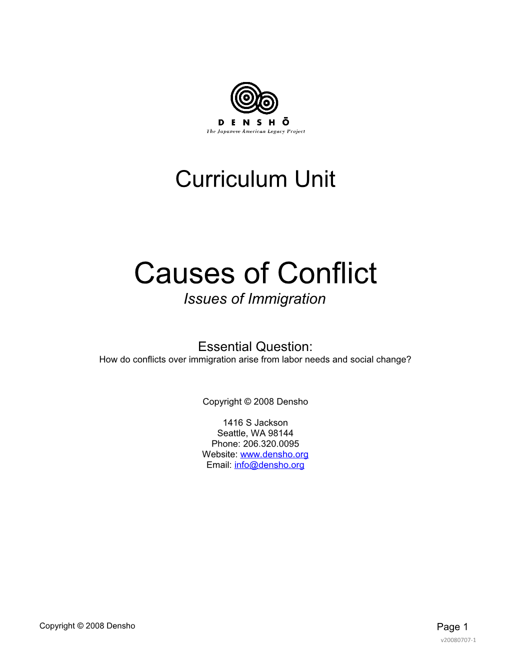 Causes of Conflict: Issues of Immigration Curriculum
