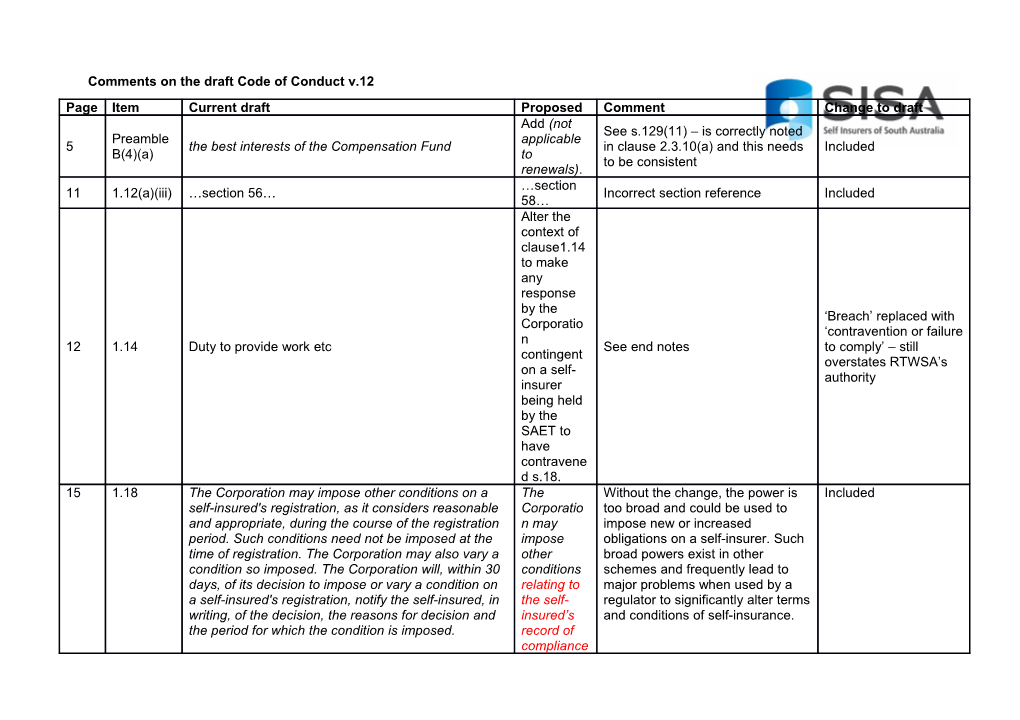 Comments on the Draft Code of Conduct V.12