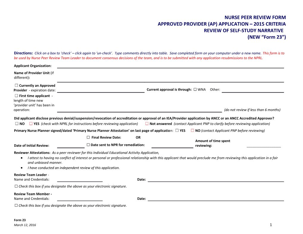 Approved Provider (Ap) Application 2015 Criteria