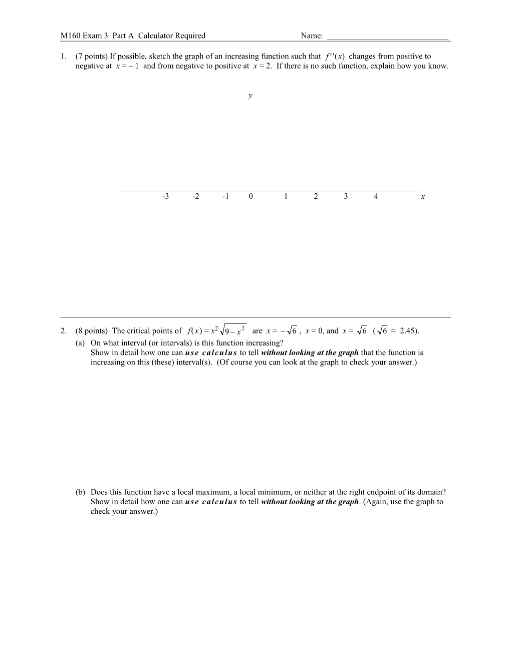 M 160 Exam 2 Study Guide