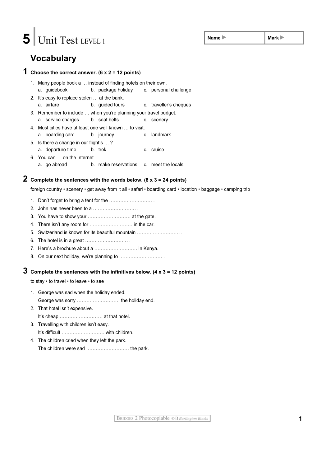 Bridges 2 AIO Spain - Unit 5 Test Level 1