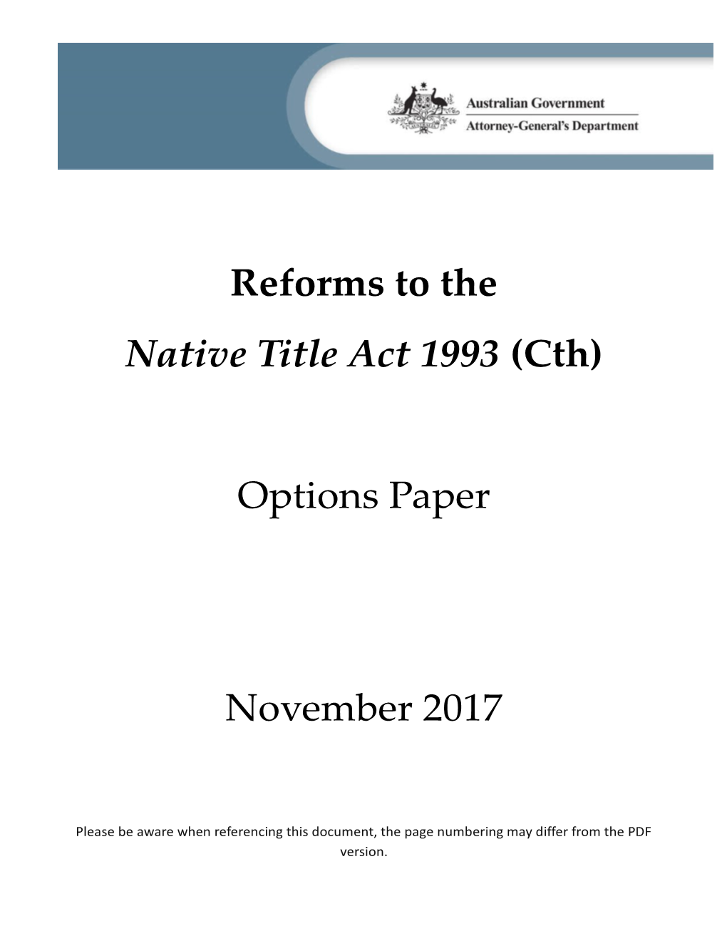 Options Paper Proposed Reforms to the Native Title Act 1993