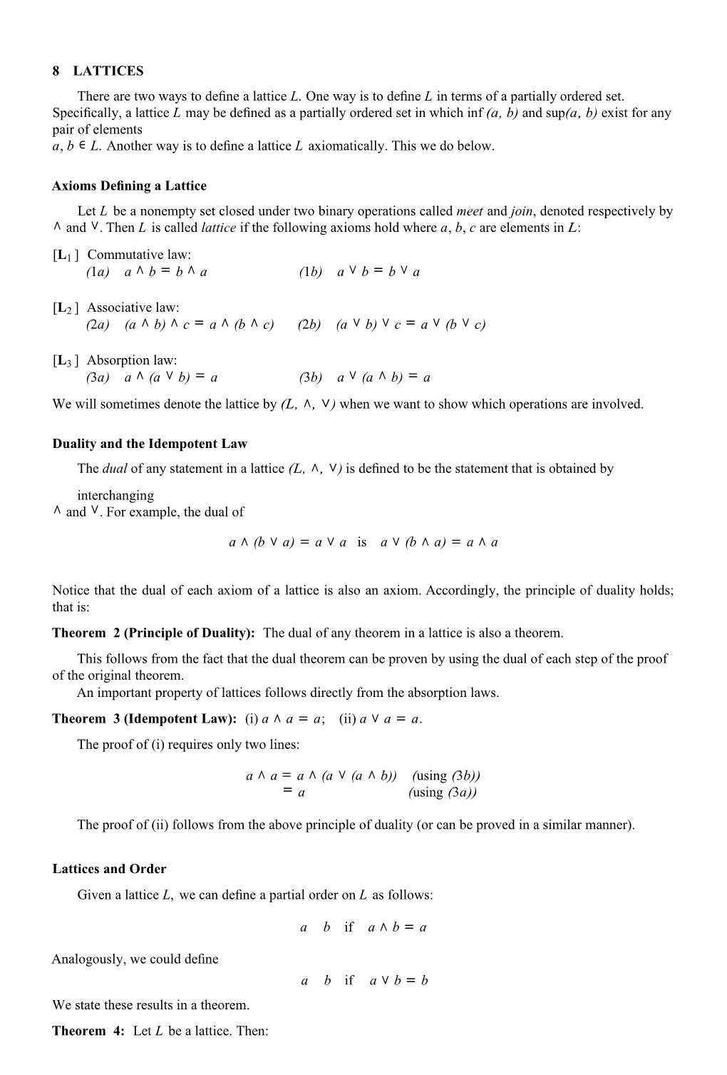 A, B L. Another Way Is to Deﬁne a Lattice L Axiomatically. This We Do Below