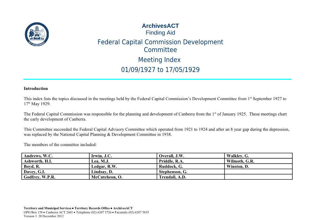 Federal Capital Commission Development Committee