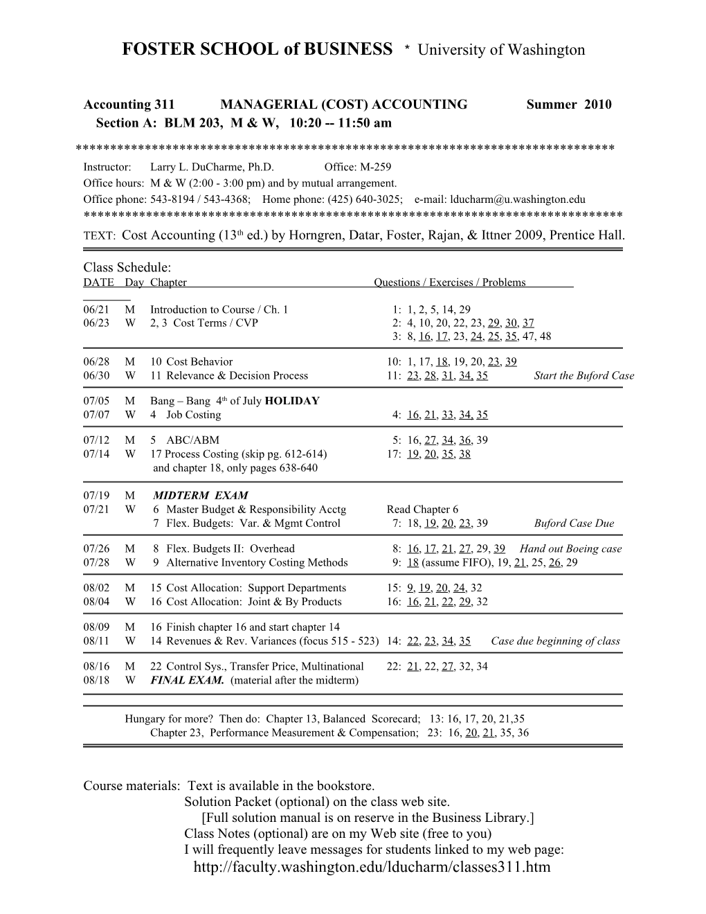 Accounting 311 a Cost Accounting Summer