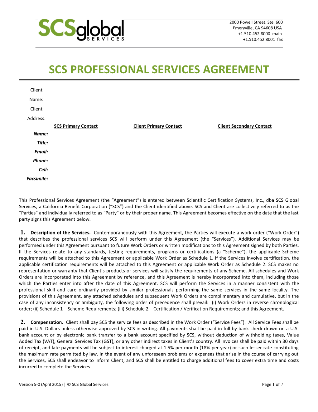 Scs Professional Services Agreement