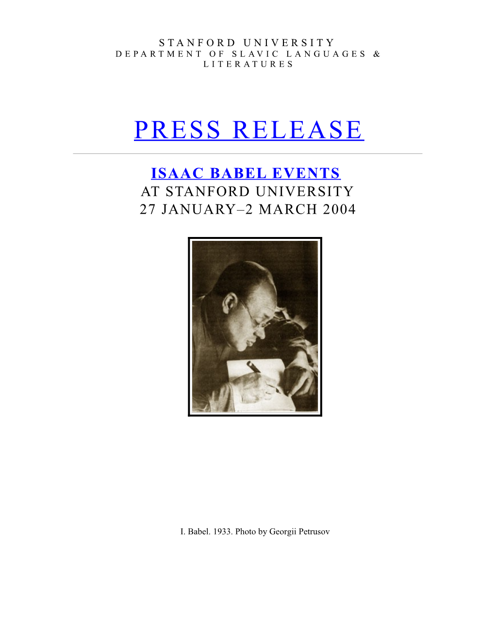 Press Release Isaac Babel